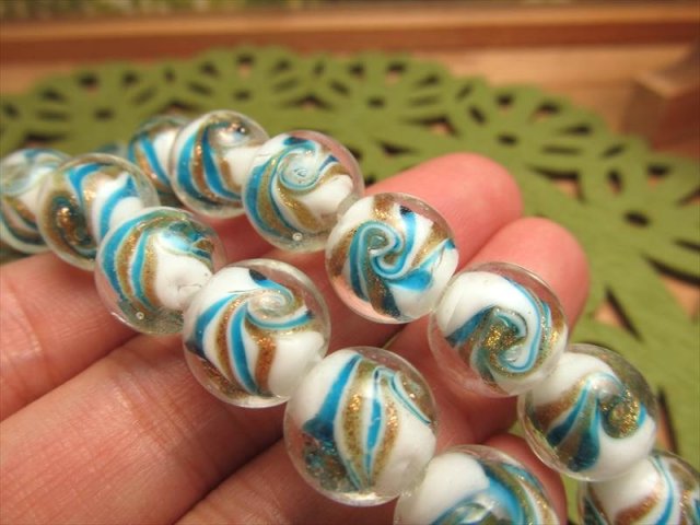 陶器製トンボ玉(とんぼ玉) キャンディマーブルタイプA ラウンド型 約