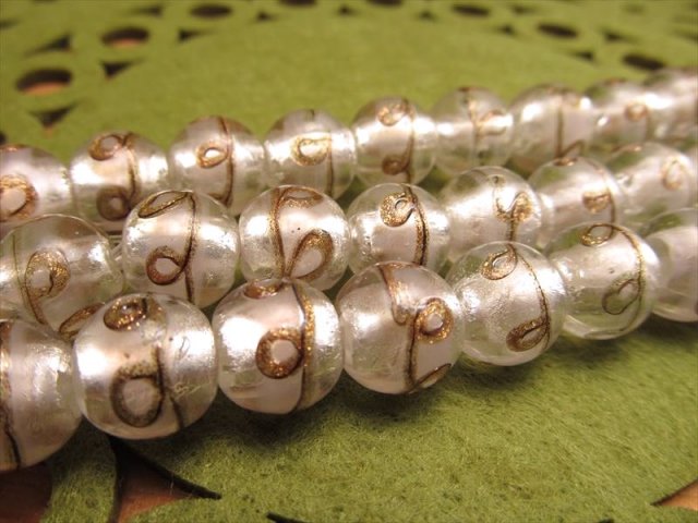 トンボ玉(とんぼ玉) 金彩二色玉タイプC ラウンド型 12mm 一連 約33cm 約30珠 昔ながらの人工ビーズ 激安 ビーズ rn-p