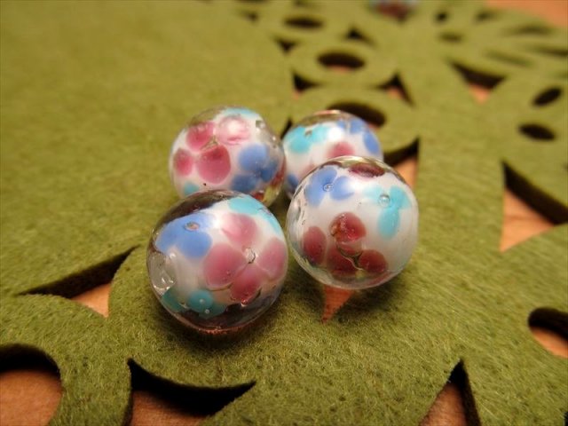 水中花タイプa 昔ながらの人工ビーズ 激安 12mm トンボ玉 とんぼ玉 ビーズ ラウンド型 一連 約23cm 珠前後