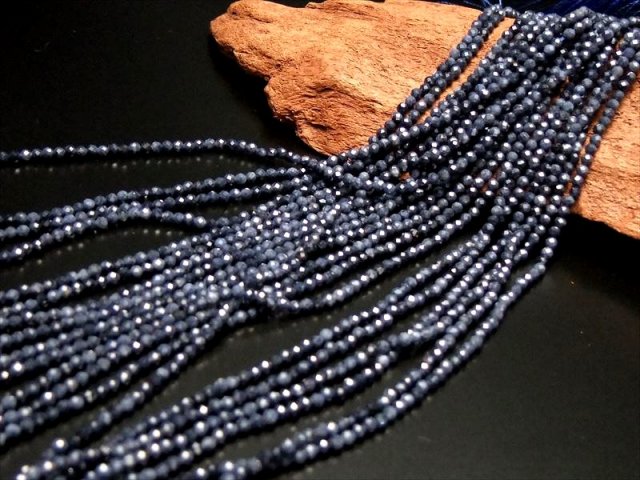 upd極小サイズ 4A サファイア カット 2-2.5mm珠 約38-40cm 穴径約0.4mm 