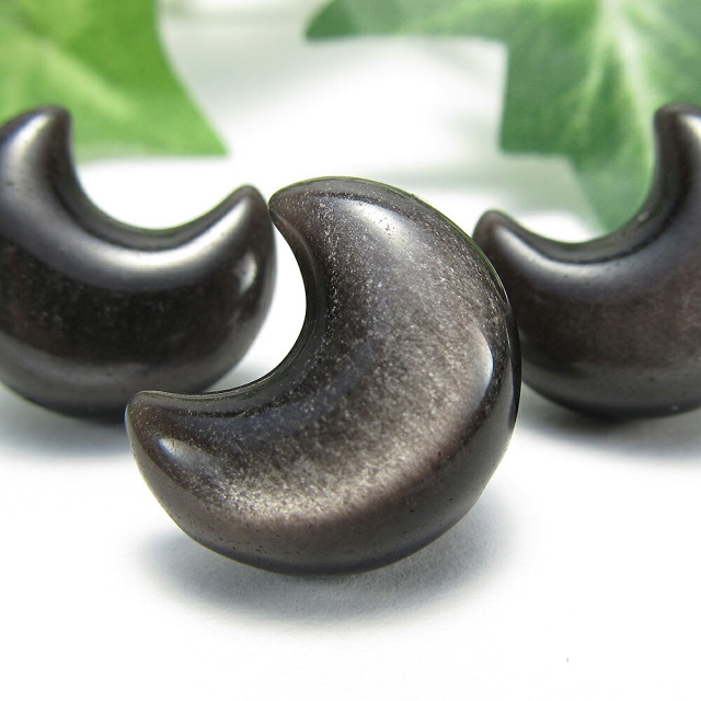 激安宣言 1珠販売 シルバーオブシディアン 三日月型 ビーズ石 幅約17mm×14mm ぷっくり可愛い月型 スター 邪気を映し真実を見抜く守護石 メキシコ産