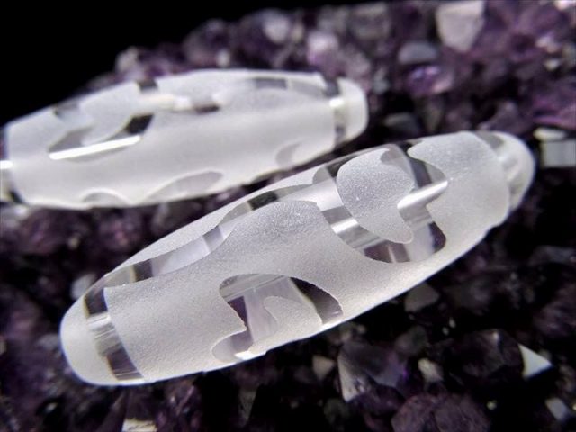 水晶天珠 水蓮花天珠 すいれんかてんじゅ 最大長さ約36mm前後 1個売り 病魔退散・美容健康・ストレス解消・心身健康 クリスタル製 パワーストーン 天然石