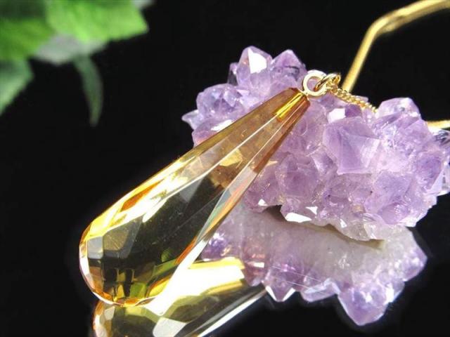 店頭展示中 ハニーレモンアンバー ネックレス きらきらティアドロップカット 縦約30.9mm 天然琥珀 発色美しいリトアニアアンバー Silver925 一点物 バルト海産