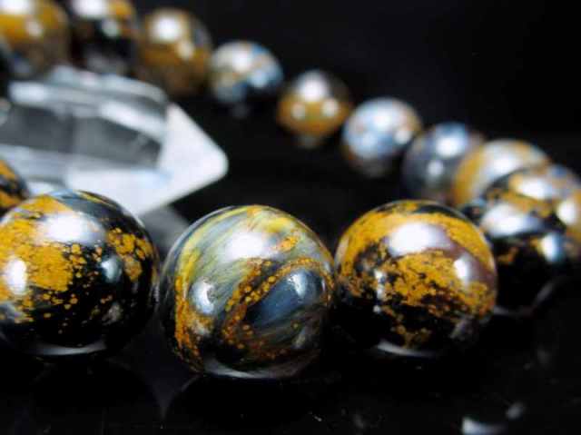 ピーターサイト ブレスレット 12.5mm-13mm×16珠 角閃石入り石英天国の扉を開く石 タイガーアイの仲間 絵画のような趣ある極上マーブル ナミビア産 ss-30