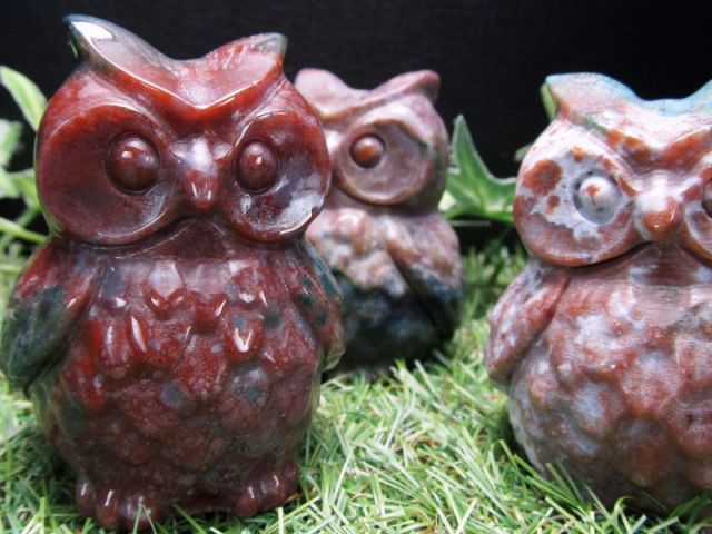 オーシャンジャスパー フクロウ彫り 置物 重さ約130-160g