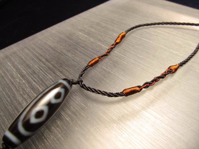 デザイン組み紐ネックレス 首周りサイズ45-56cm ブラウンの装飾で細めの黒紐タイプ 天珠・天然石が装着可能 サイズ調節付き タイプD パワーストーン 天然石