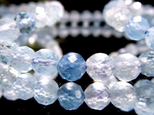 アクアマリン ボールカット ブレスレット 約4mm×44珠前後 キラキラ多面
