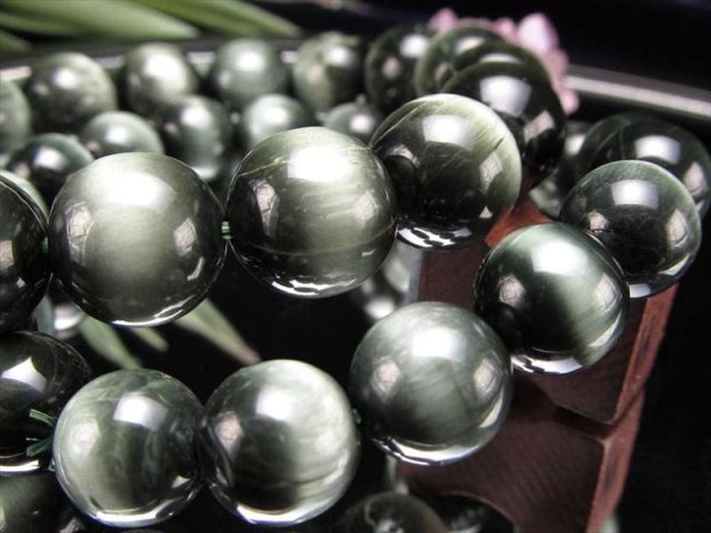 レア 天然キャッツアイ 3A 天然キャッツアイクォーツ グリーンタイプ ブレスレット 約10mm-10.5mm×19珠前後 たっぷりアンフィボール 幸運を呼ぶ石