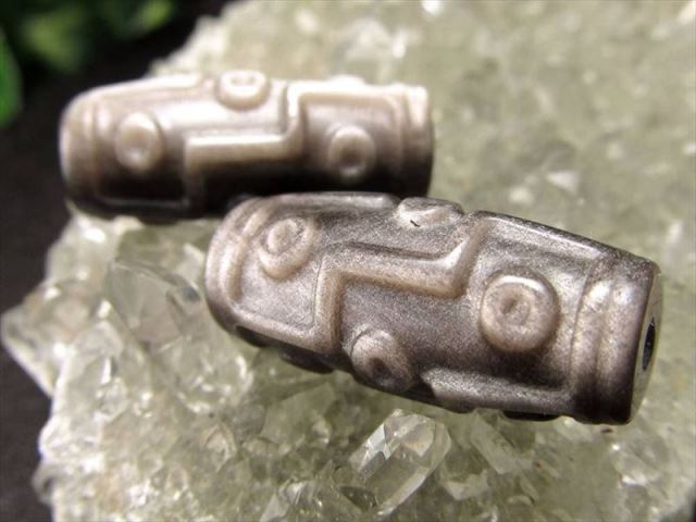 シルバーオブシディアン 黒曜石 九眼天珠 長さ約23mm 1個売り 願望実現 合格祈願 必勝祈願 邪気を映し真実を見抜く守護石 天珠 メキシコ産 パワーストーン