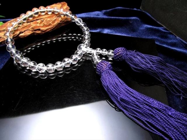 天然水晶 クリスタル 片手 略式 念珠 主玉約8mm 親玉約10mm 二天玉約8mm 落ち着きと品格を備えた念珠 日常から法要まで幅広く使える一本 人絹房仕立て