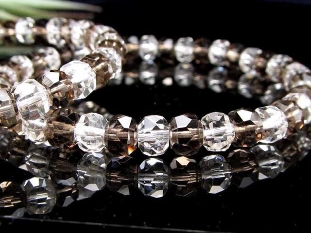 水晶 スモーキークォーツ ファセット多面ボタンカット ブレスレット 6mm-7mm×37珠前後 透明感抜群 クリスタル 煙水晶 多面カット 浄化 魔除け 邪気払い
