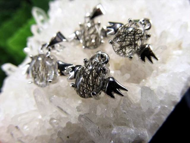 激安宣言 黒針水晶 エンジェル ペンダントトップ 石サイズ縦約8.5mm 1