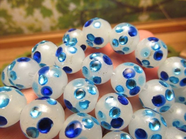 トンボ玉(とんぼ玉) ブルー タイプK ラウンド型 12mm 一連 約