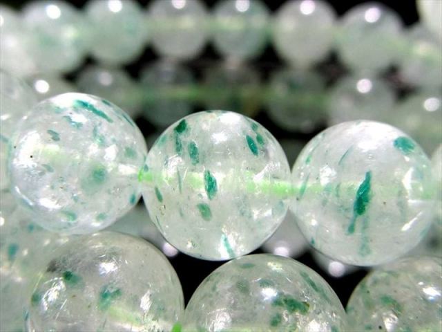 フックサイトインクォーツ ブレスレット 10.5mm-11mm×19珠前後 癒しのグリーンカラー お買い得レア石 個性的見た目のグリーンモスコバイトインクォーツ