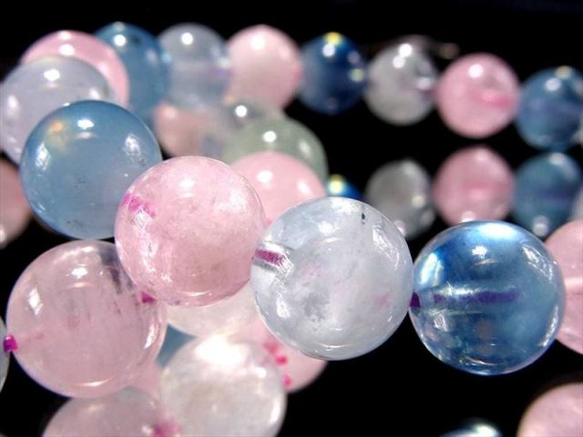 AA+ MIX ベリル ブレスレット 7mm-7.5mm×26珠前後 ふんわりパステルカラーMIX 透明感あり 愛と調和の石 癒しの石 ブラジル産