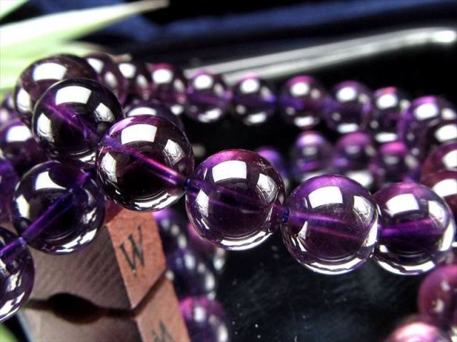超濃色パープル 3A アメジスト 紫水晶 ブレスレット 約10mm-10.5mm×19