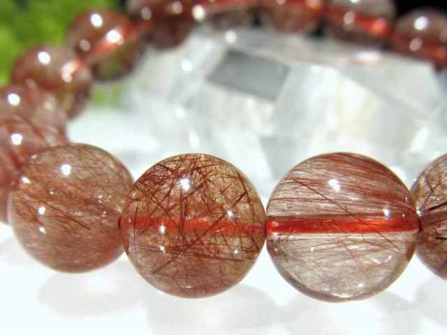 3A レッドルチルクォーツ ブレスレット 11mm-11.5mm×18珠 透明赤