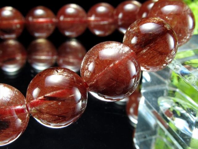 濃厚 4A レッドルチルクォーツ ブレスレット 10mm-10.5mm×19珠 透明赤  