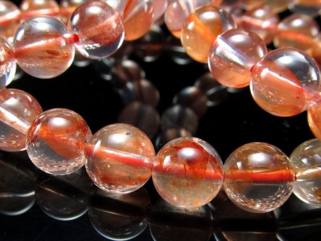 レッドライモナイト（褐鉄鉱）インクォーツブレスレット 10.5mm-11mm 