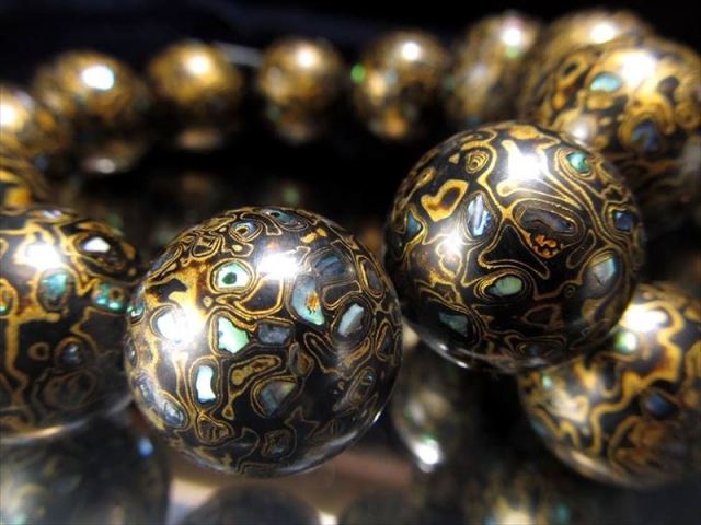 大漆螺鈿(らでん)ブレスレット 約20mm×12珠 ブラックカラー 無形文化 