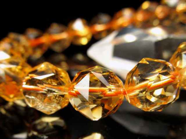 シトリン スターカット ブレスレット 9mm-10mm×19珠 透明シトリン 幸運  