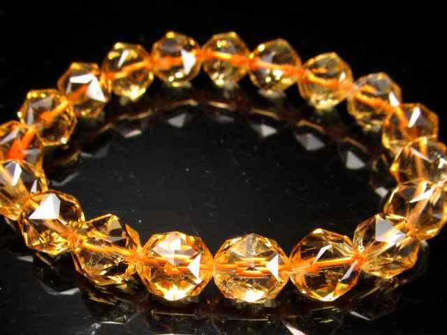 シトリン スターカット ブレスレット 9mm-10mm×19珠 透明シトリン 幸運  