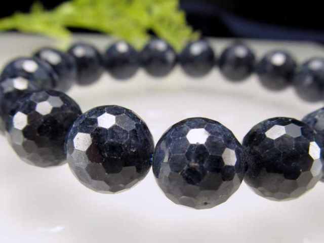 濃紺3A サファイア ミラーカット ブレスレット 10.5mm-11mm×18珠 蒼玉 