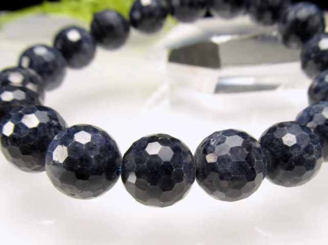 濃紺3A サファイア ミラーカット ブレスレット 10.5mm-11mm×18珠 蒼玉 