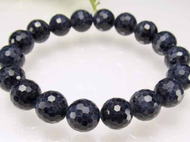 濃紺3A サファイア ミラーカット ブレスレット 10.5mm-11mm×18珠 蒼玉 