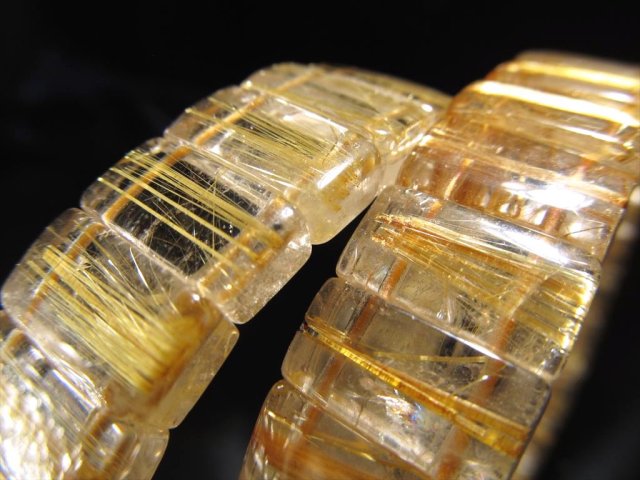 ゴールドルチルクォーツ バングルブレスレット 幅約10mm キラキラ輝く 