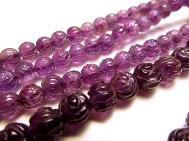 激安宣言 約8mm珠 薔薇カット アメジスト 一連 約37-39cm 紫水晶