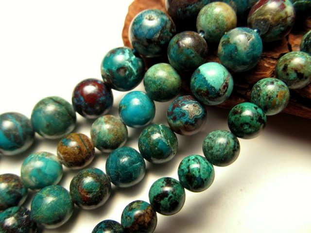 10mm珠 クリソコラ 一連 約38-40cm 珪孔雀石 ペルー産 パワーストーン 天然石