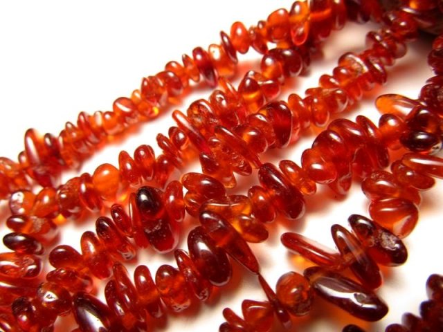 オレンジガーネット さざれ連 約4mm-8mm 一連 約38-40cm ツヤツヤ美品 ネックレスなどに インド産 パワーストーン 天然石