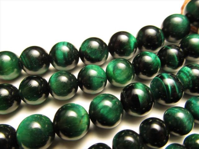 AAA タイガーアイ グリーン 約12mm珠 一連 約38-40cm 虎目石 グリーン