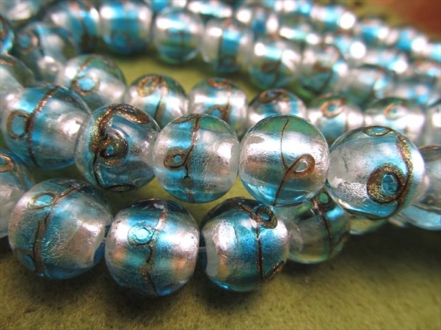 トンボ玉 とんぼ玉 金彩二色玉タイプA ラウンド型 12mm 一連 約33cm 約30珠 昔ながらの人工ビーズ 激安 ビーズ rn-p パワーストーン 天然石