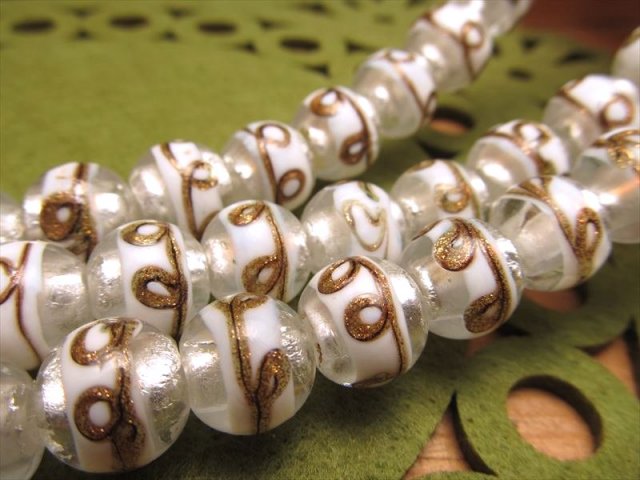 トンボ玉 とんぼ玉 金彩二色玉タイプD ラウンド型 12mm 一連 約33cm 約30珠 昔ながらの人工ビーズ 激安 ビーズ rn-p パワーストーン 天然石