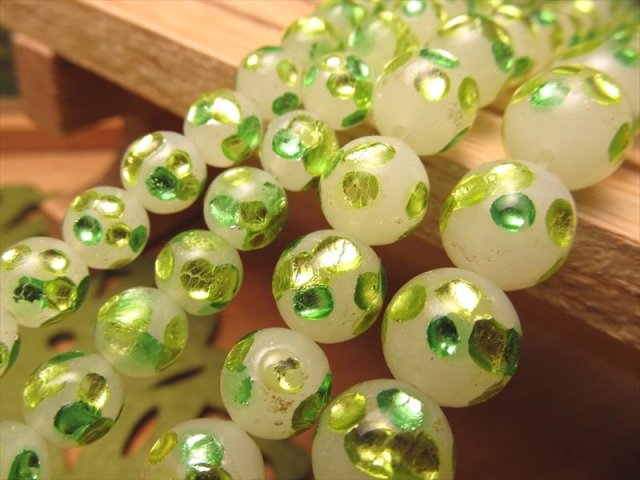 トンボ玉 とんぼ玉 グリーンタイプK ラウンド型 12mm 一連 約34cm 約30珠 昔ながらの人工ビーズ 激安 ホタルガラス ビーズ rn-p パワーストーン 天然石
