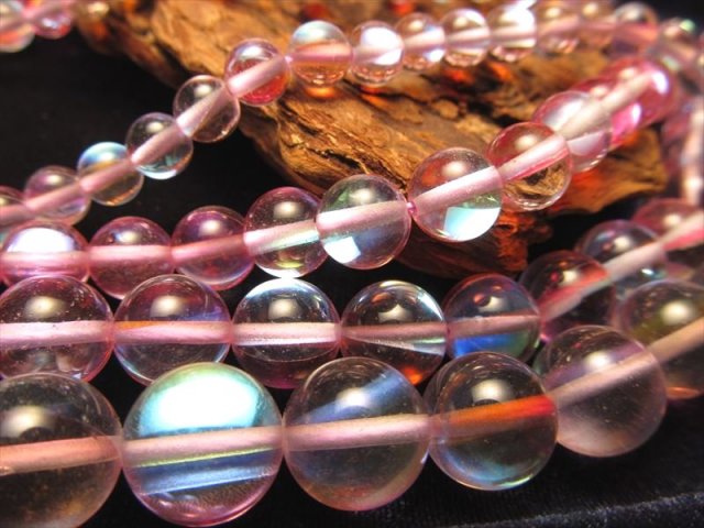 約12mm珠 ライトピンク レインボーグラスオーラ ルナフラッシュ 一連 約38-40cm 人工石 rn-p パワーストーン 天然石