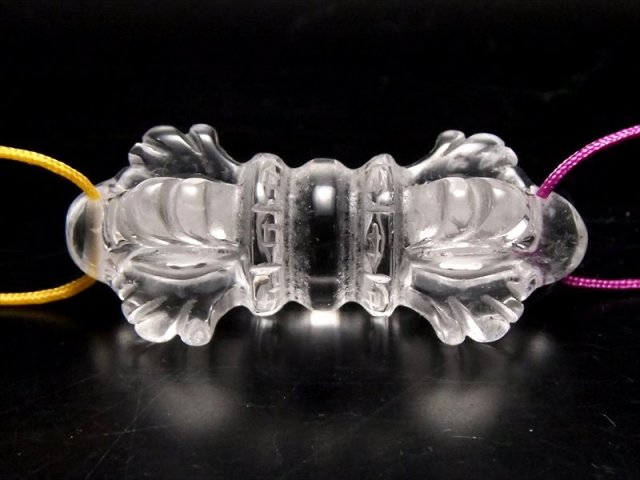 両穴 天然水晶法器彫り クリスタル五鈷杵 ヴァジュラ 彫り物 サイズ約40-42×17mm 1個売り pe-s