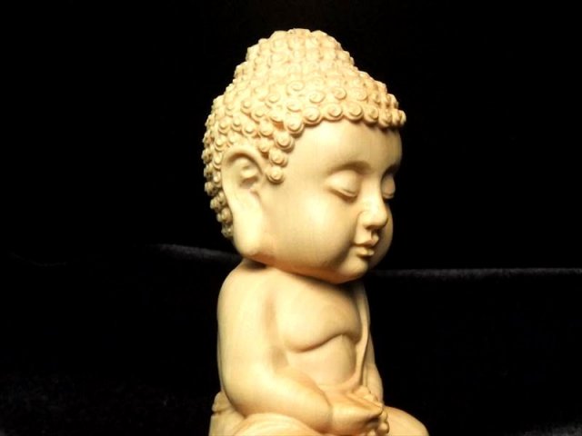 ミニ大仏 5A極上手彫り 木彫り 坐像 ざぞう 阿弥陀如来像 置物 高さ約