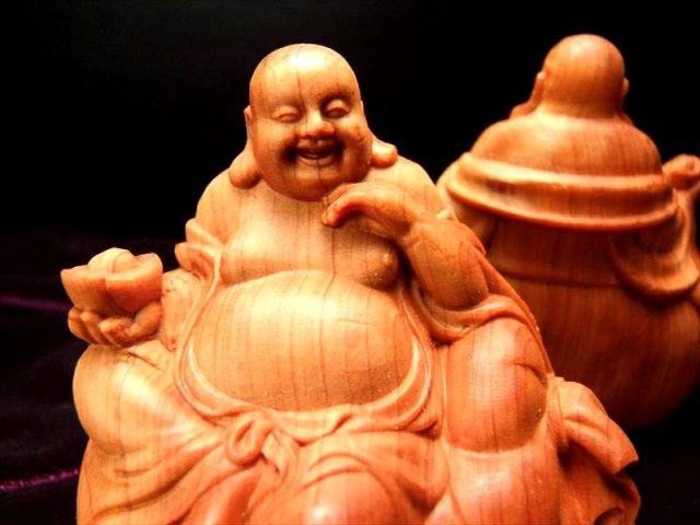 立体彫刻 布袋様 元宝 5A極上手彫り 木彫り 布袋&菩薩 置物 高さ約70mm-75mm 風水やインテリアに ok-s パワーストーン 天然石