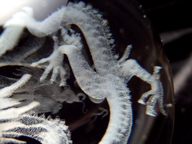 幻想的に浮かび上がった五本爪の龍 龍神 クリスタルガラス製 人工水晶