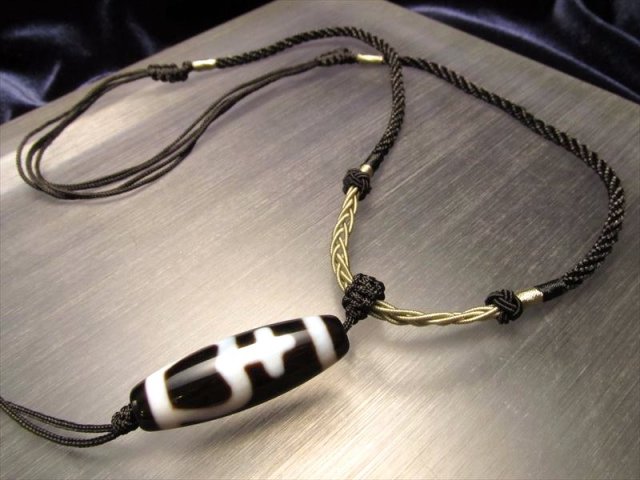 天珠 デザイン組み紐ネックレス 首周りサイズ40cm-60cm サイズ調節付き ブラック&シルバー紐タイプ タイプB pa- パワーストーン 天然石