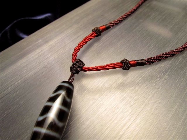 天珠 デザイン組み紐ネックレス 首周りサイズ35cm-65cm サイズ調節付き ブラウン&赤紐タイプ タイプI pa- パワーストーン 天然石