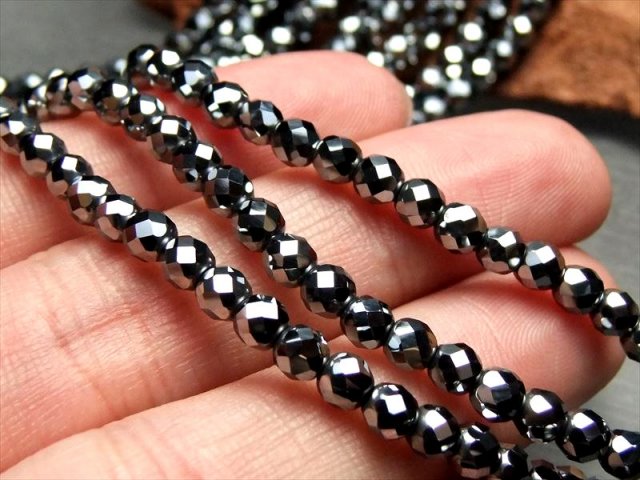 テラヘルツ鉱石 64面カットビーズ 約3mm珠 一連 約37-40cm カットタイプ 高級感たっぷり つやつや光沢 話題の 高純度 テラヘルツ 鉱石 2026年
