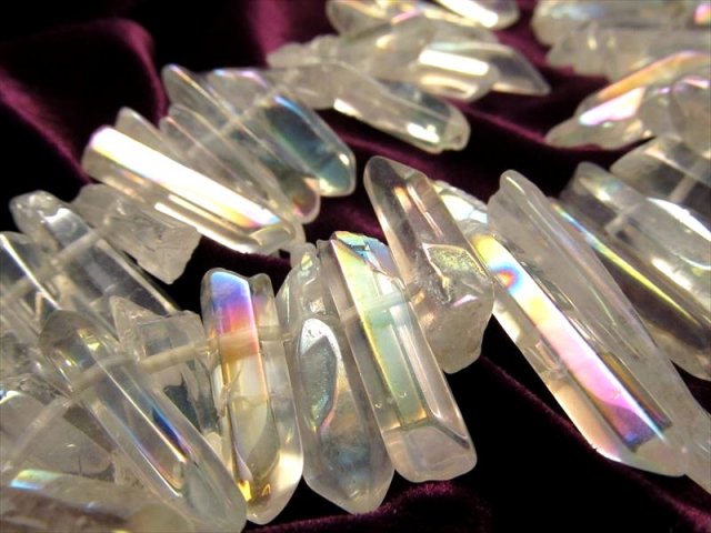 縦約15-40mm コスモオーラ ナチュラルポイント連 一連約38-40cm 大人気 つやつや虹色光沢 透明感抜群 クレオ穴 ブラジル産 rn-s