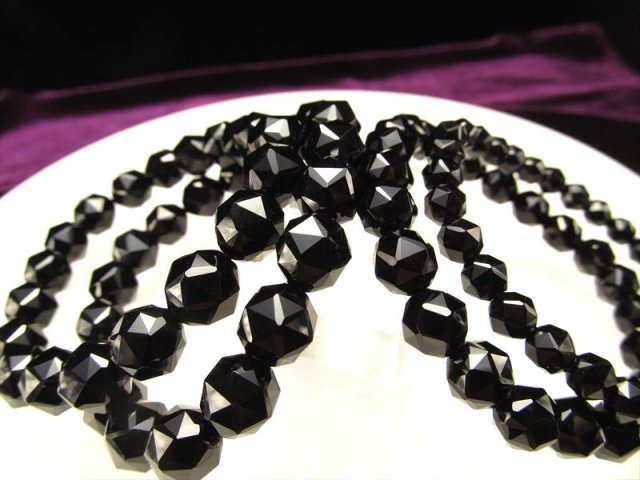 4A 黒水晶 モリオン スターカット ブレスレット 7.5mm-8mm×26珠前後