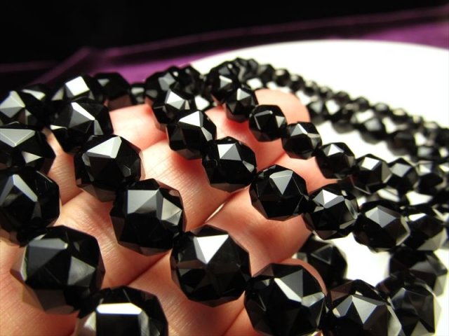 4A 黒水晶 スターカット ブレスレット 約10mm×19珠前後 モリオン お守り 天然石 チベット産 bl-p