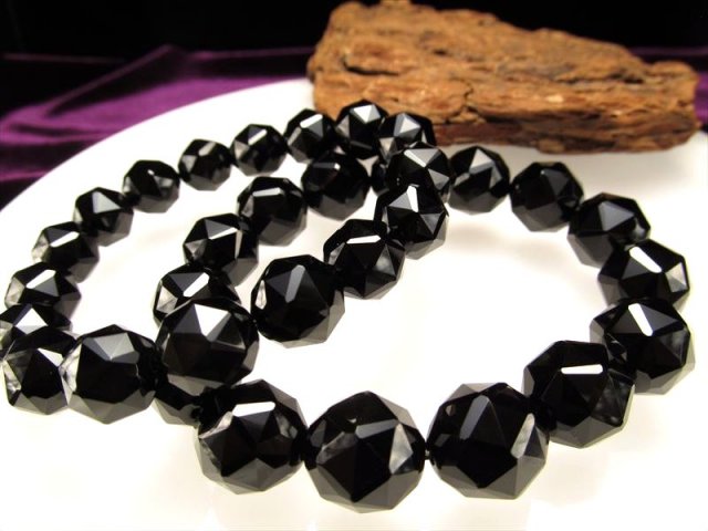 4A 黒水晶 スターカット ブレスレット 約12mm前後×17珠前後 モリオン