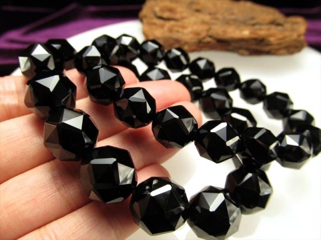 4A 黒水晶 スターカット ブレスレット 約14.5mm×15珠前後 モリオン お守り 天然石 チベット産 bl-p